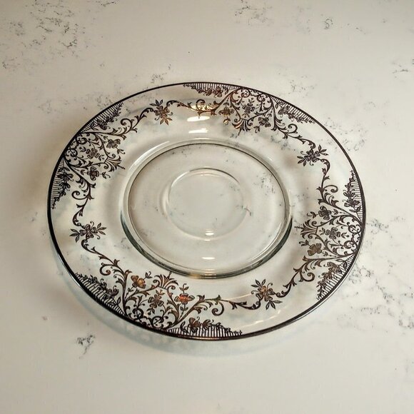 Sterling Silver Overlay 14" Round Glass Platter - Picture 1 of 4